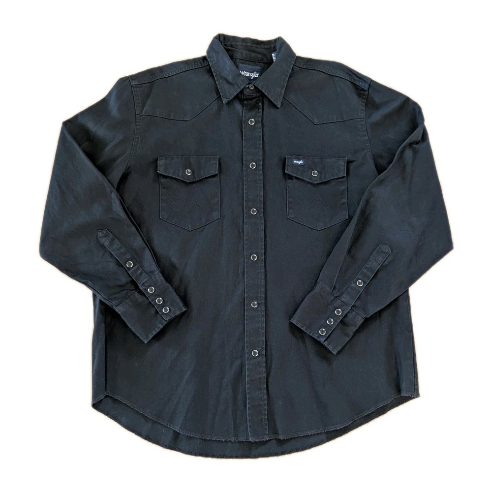 Wrangler Brush popper Shirt X-Large Black Pearl Snap Western Cowboy Cut VTG